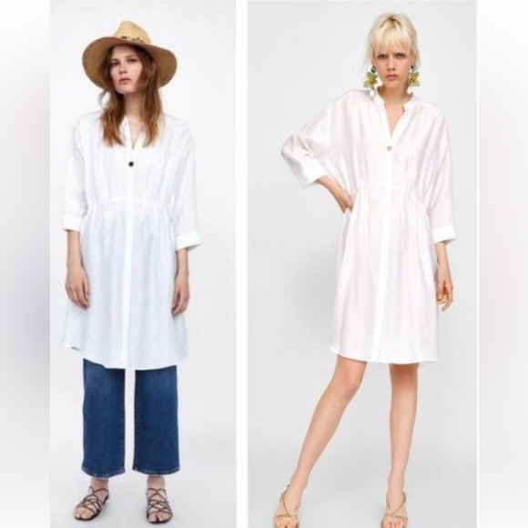 ZARA Basic Pleated Dress 3/4” Sleeves Lyocell - Picture 1 of 7